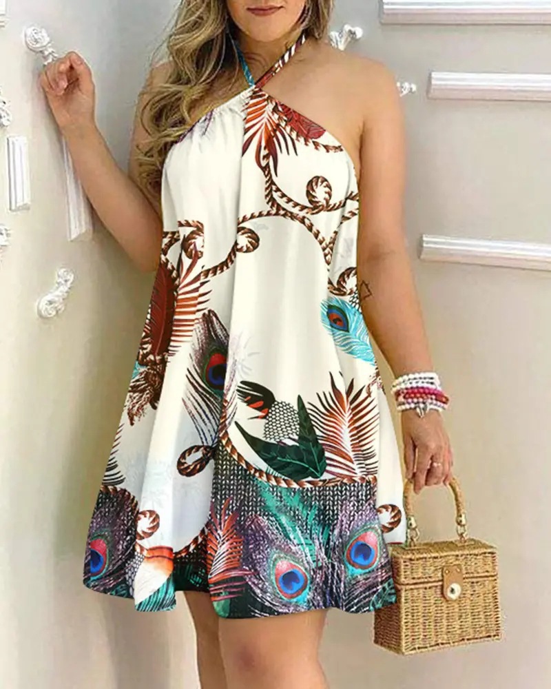 Summer Print Off-Shoulder Tie Loose Women's Dress