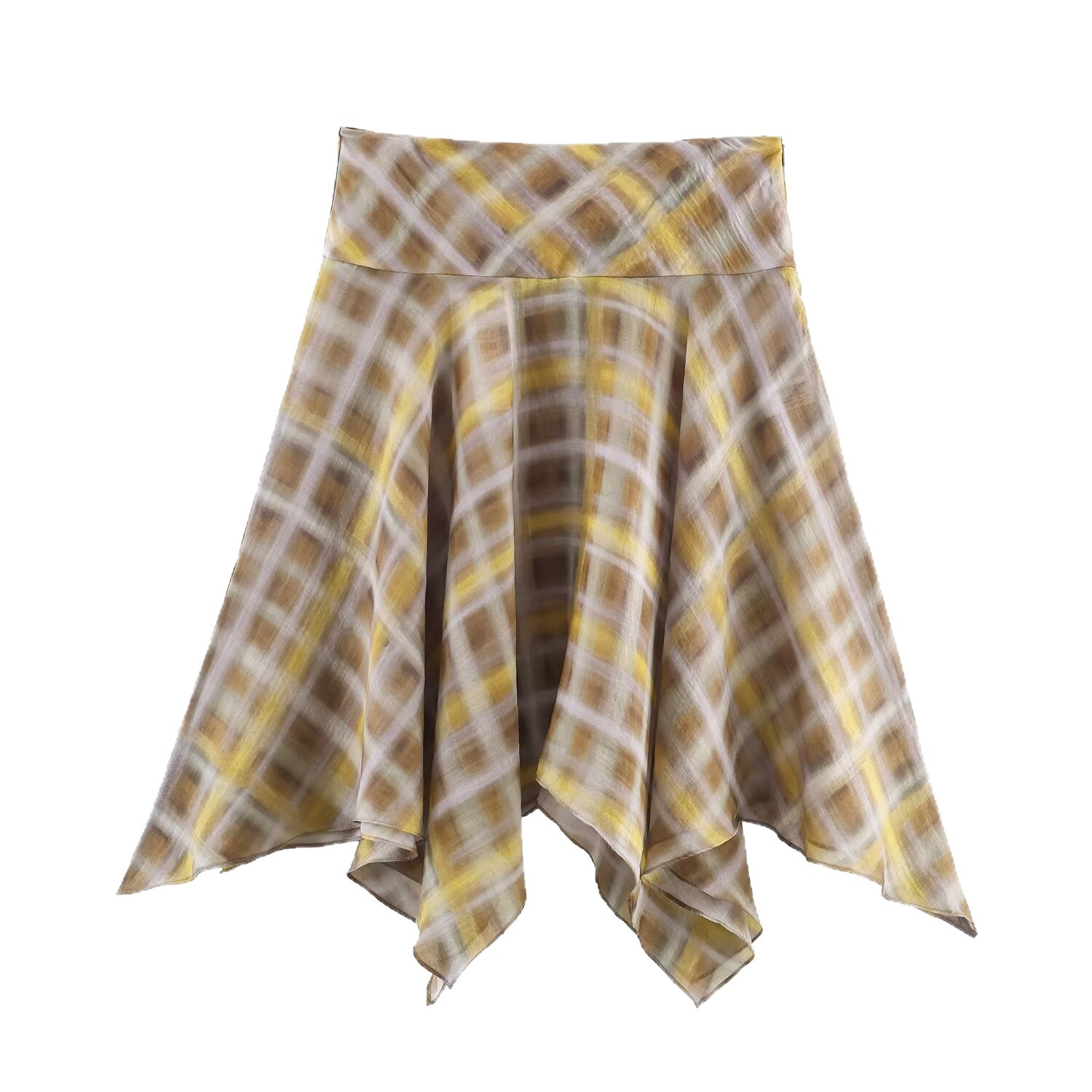 Women's Plaid Scarf Cape Top and Midi Skirt Set