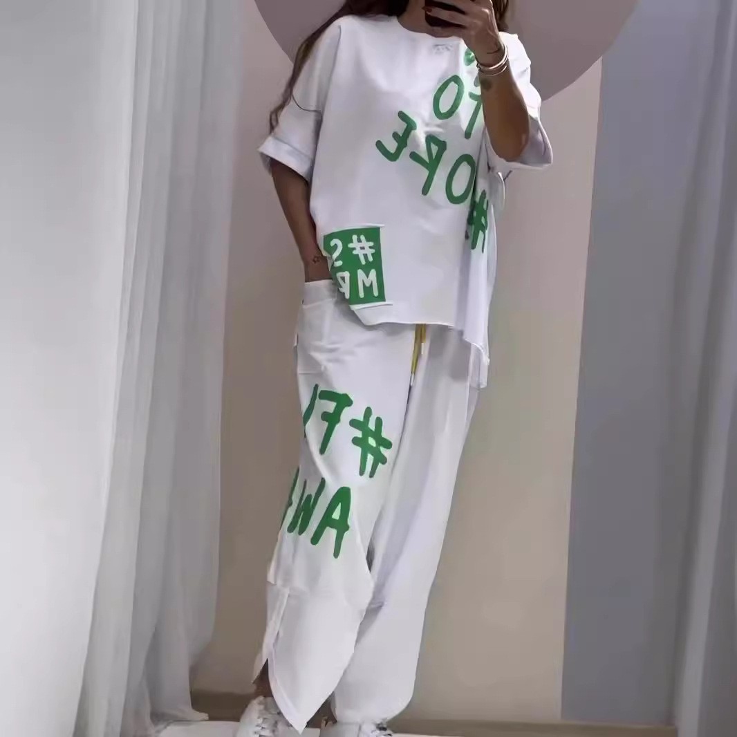 Letter Print Casual Two-Piece Women's Pants Set