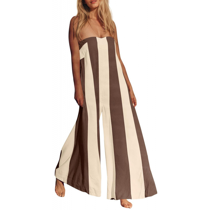 Striped Tube Top and Wide-Leg Pants Set