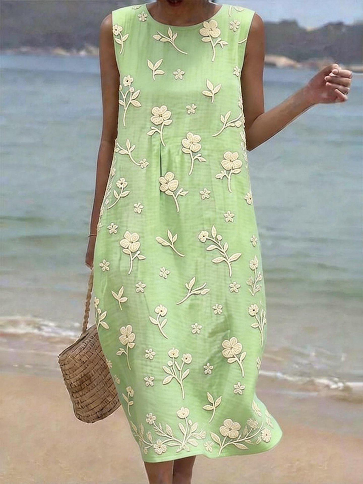 Women's Vintage Patterned Sleeveless Midi Dress