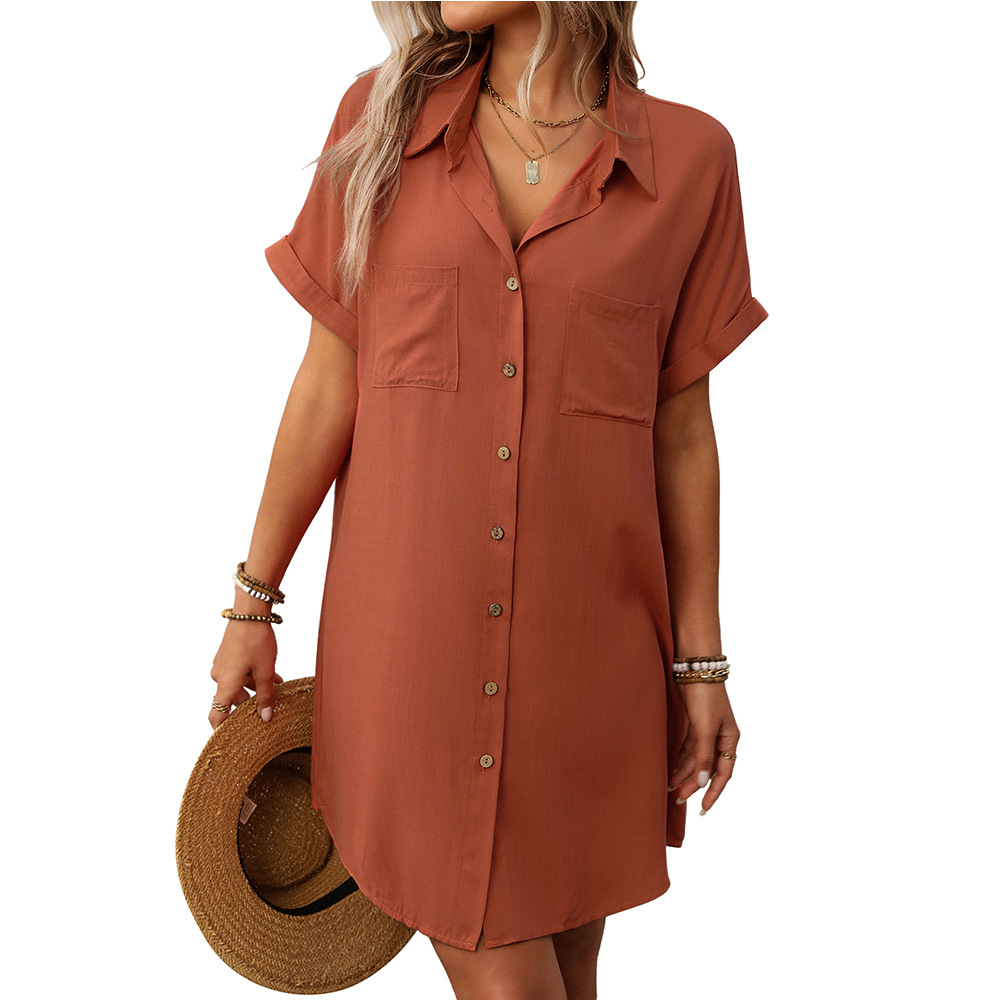 Striped Cotton-Linen Short-Sleeve Midi Shirt Dress