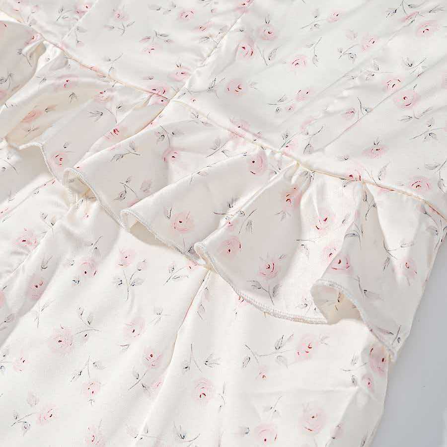 Floral Ruffle V-Neck Slim Fit Midi Dress