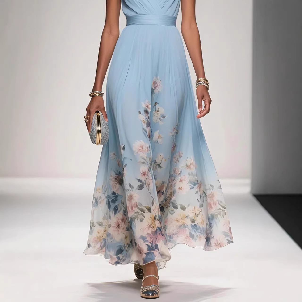 Elegant Deep V-Neck Sleeveless Maxi Dress