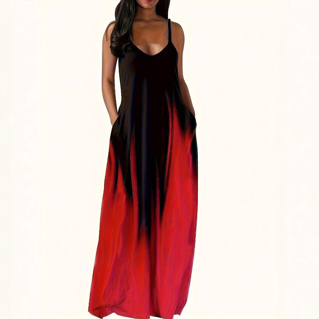 Gradient Print Sleeveless V-Neck Maxi Dress