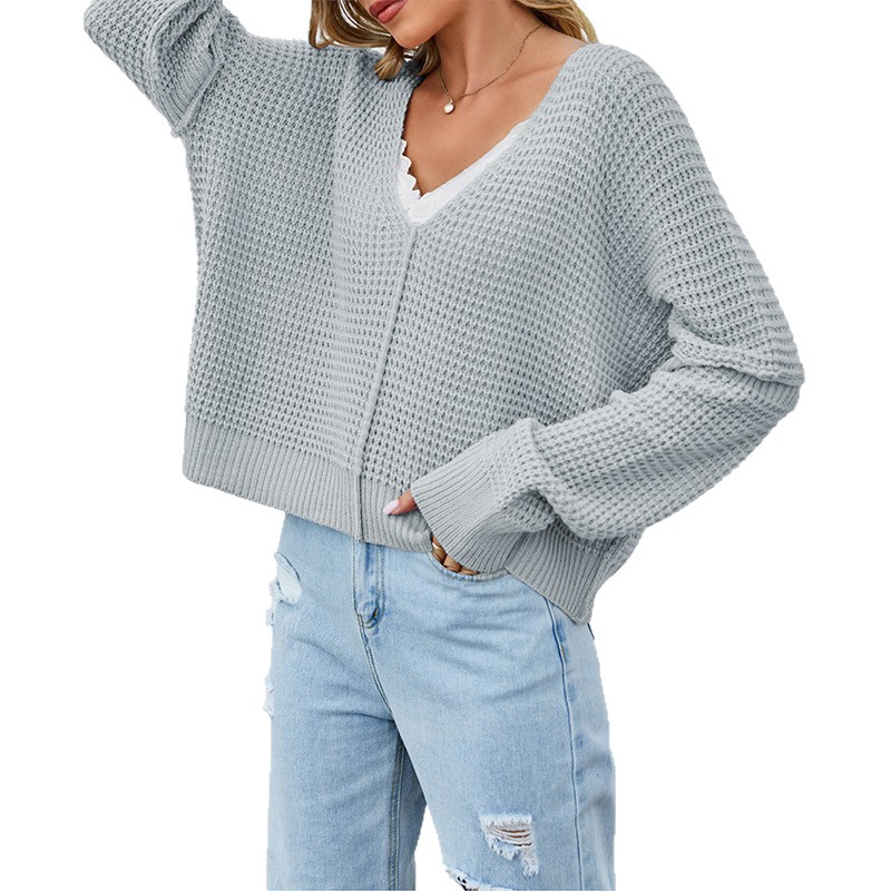 V-Neck Off-Shoulder Loose Knit Sweater