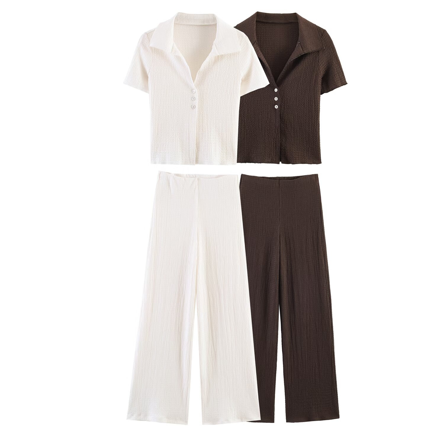 Women's V-Neck Short Sleeve Wide-Leg Pants Set