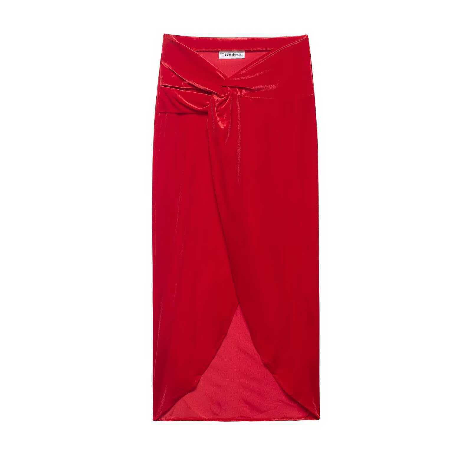 Red Velvet Sweetheart Neck Tube Top and Slit Midi Skirt Set