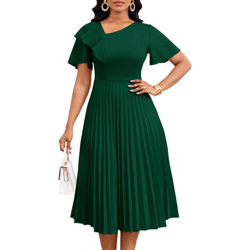 Asymmetric Ruffle Short Sleeve A-Line Midi Dress