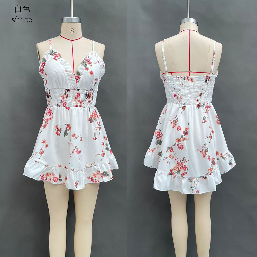 Sexy Deep V-Neck Floral Print Cami Dress Beach Sundress