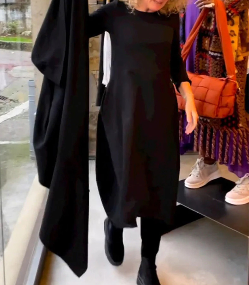 Women's Solid Color Round Neck Long Sleeve Maxi Dress