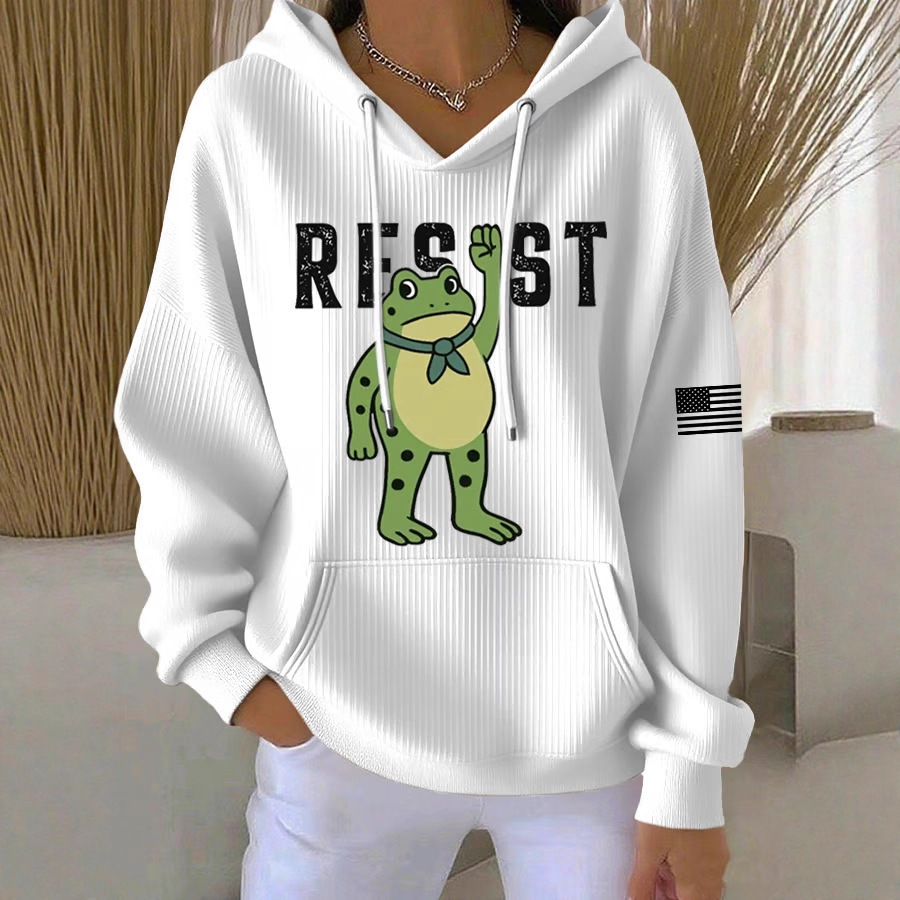 Women's American Flag Frog Letter Print Hoodie