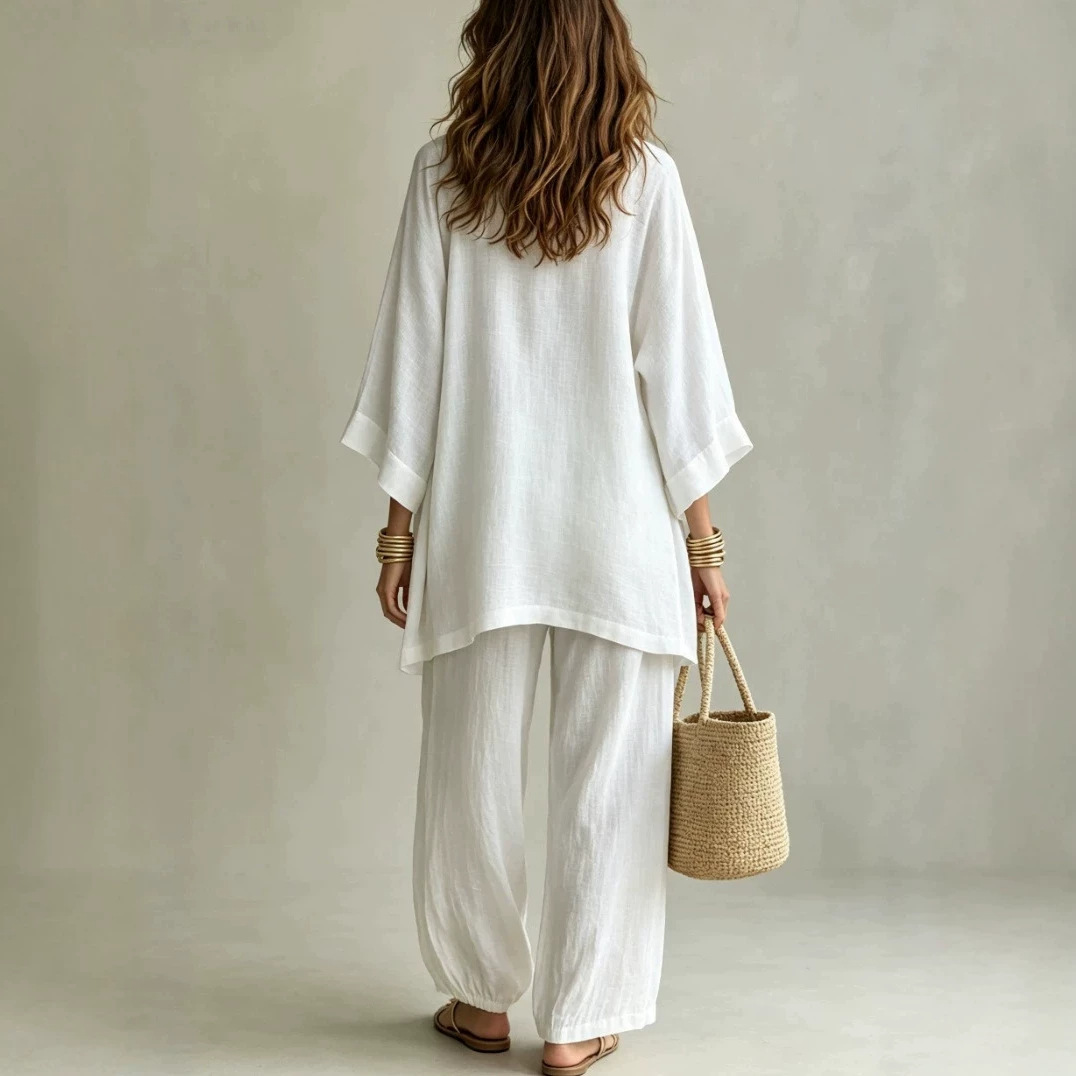 Cotton-Linen Shawl Vest & Pants 3-Piece Set