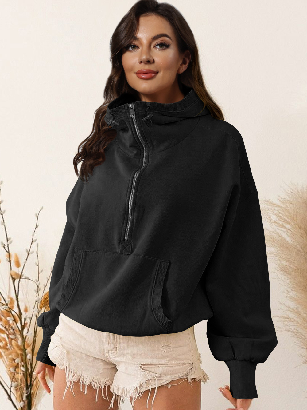 Women's Zip-Up Hoodie Drawstring Long Sleeve Sweatshirt