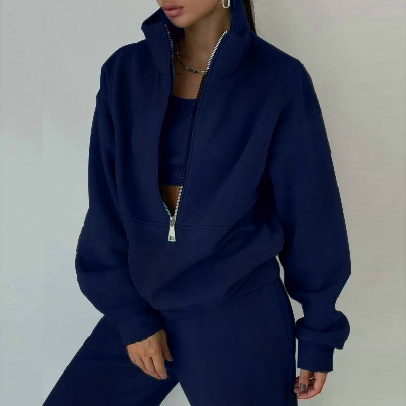Women's Fleece-Lined Zip-Up Sweatsuit Set Casual Sporty Two-Piece
