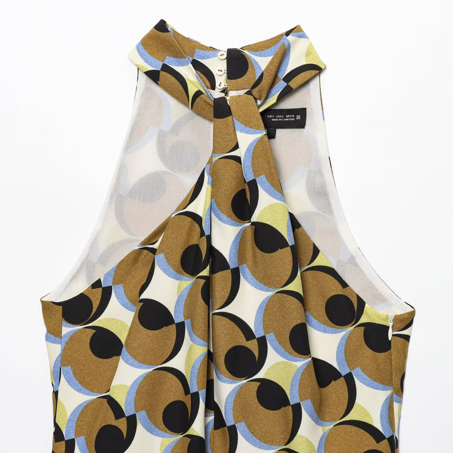Feather Trim Geometric Print Halter Dress