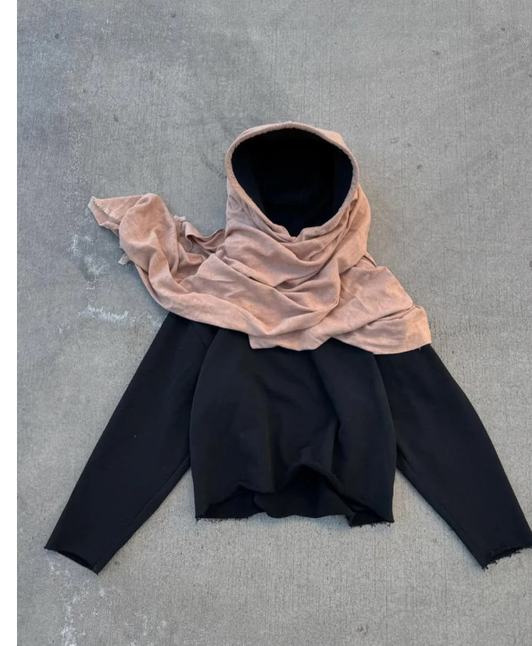 Women's Hooded Sweatshirt with Scarf Color Block Streetwear