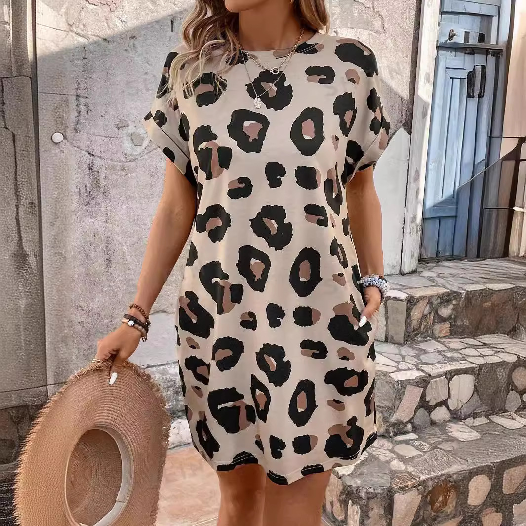 Women's Leopard Print Short Sleeve Dress