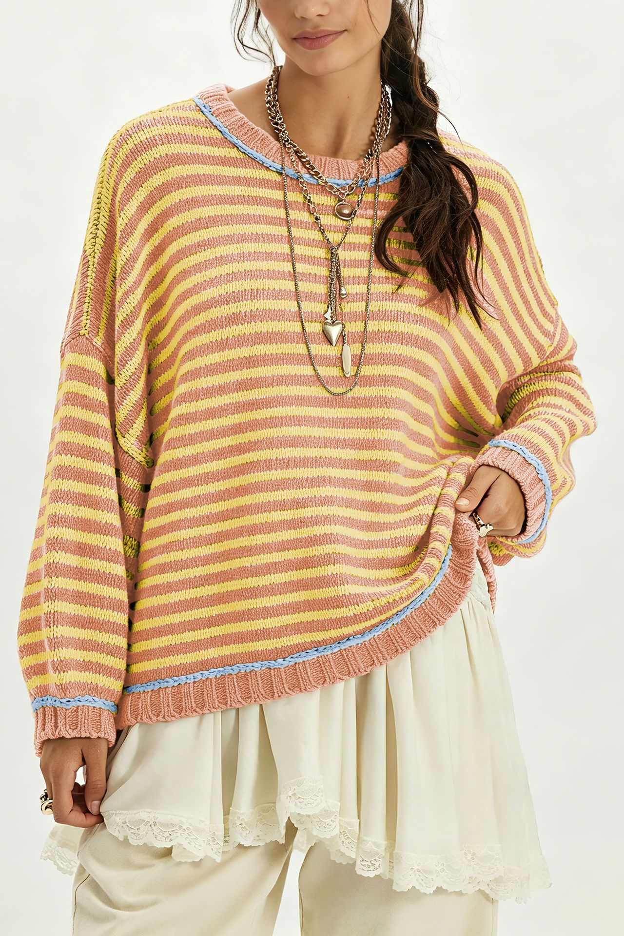 Women's Color-Block Striped Knit Pullover Sweater
