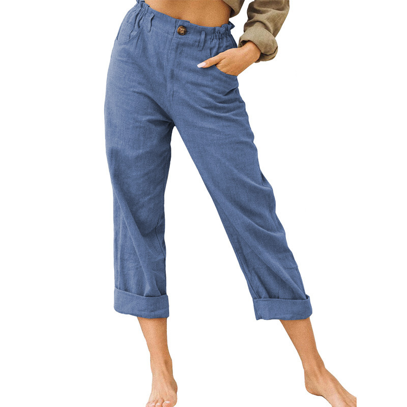 Women's Cotton-Linen High-Waist Straight-Leg Casual Pants