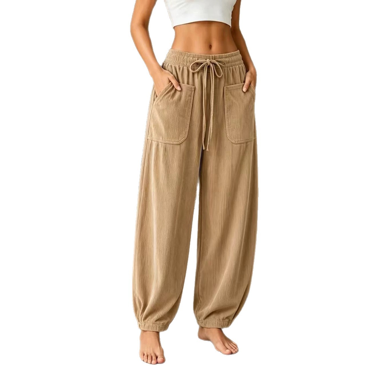 Corduroy Wide-Leg Drawstring Pants
