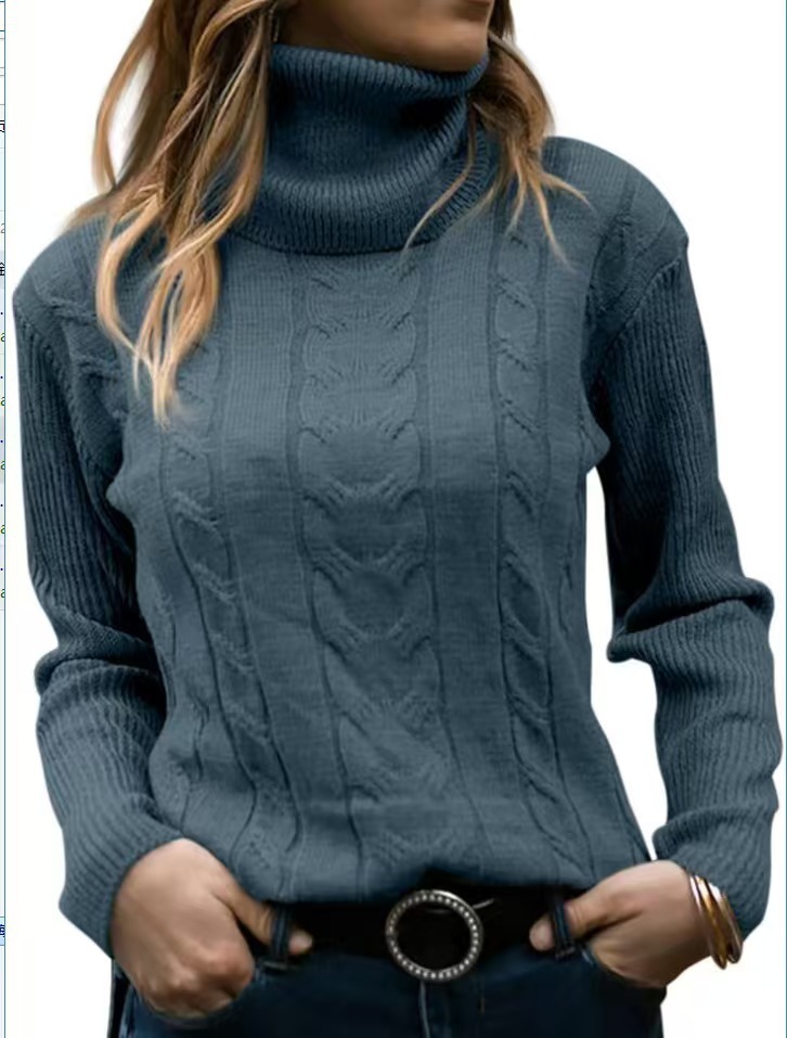 Women's Solid Turtleneck Knit Sweater Long Sleeve Pullover