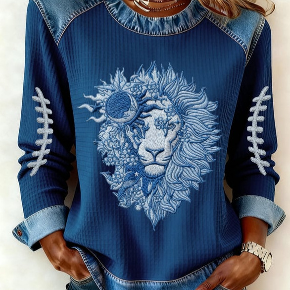 Women's Animal Lion Tiger Print Crewneck Sweatshirt
