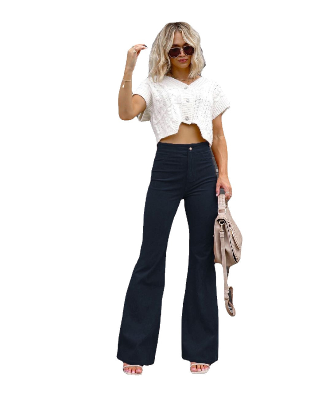 Corduroy High-Waisted Flare Pants for Women