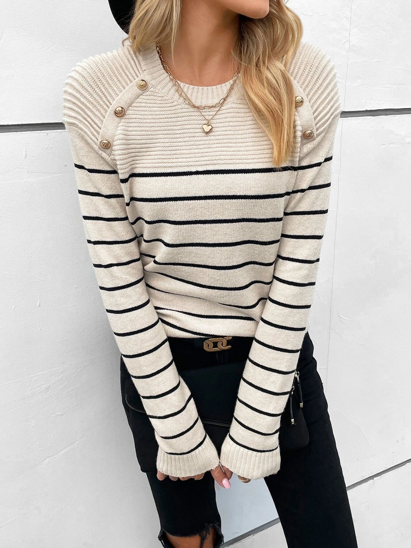 Striped Colorblock Crewneck Loose Knit Sweater