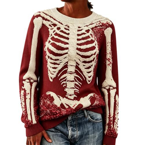 Women's Floral Heart Skeleton Print Crewneck Sweatshirt