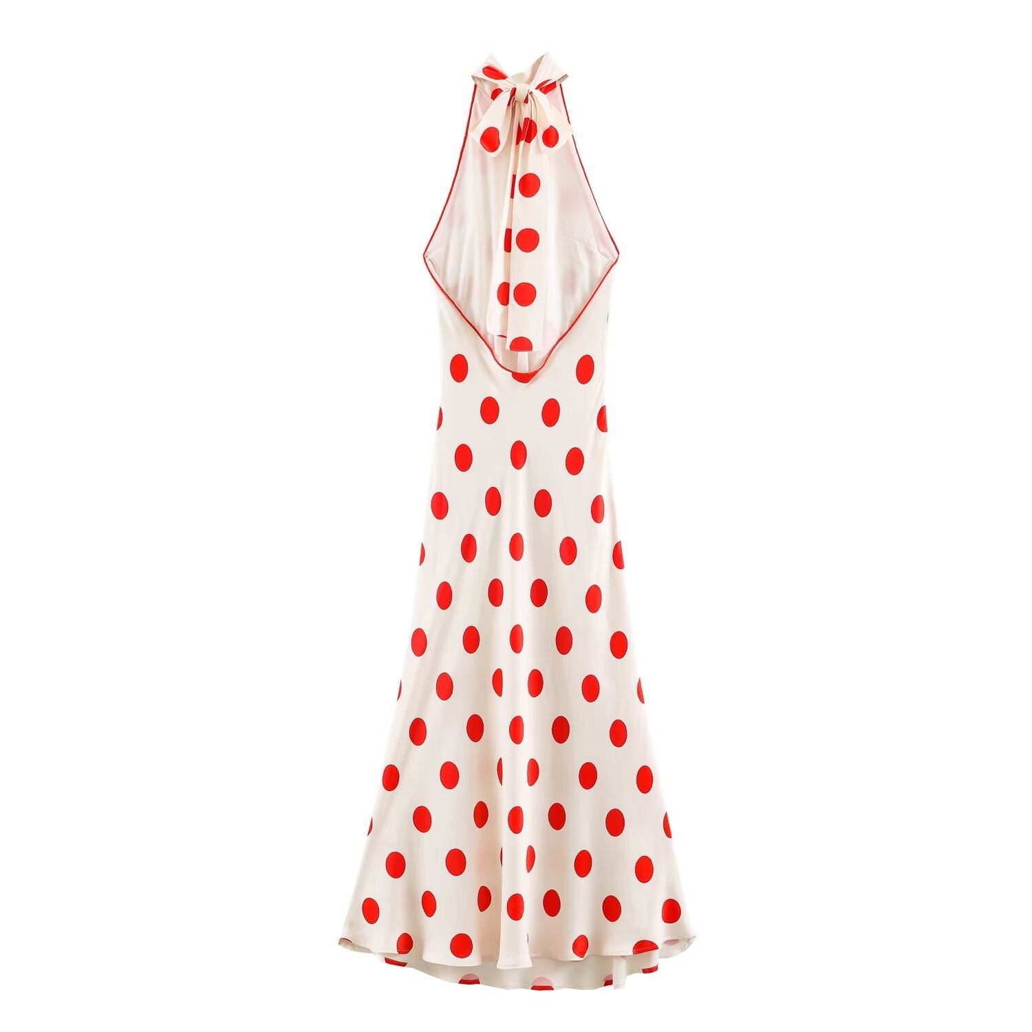 Elegant Halter Neck Polka Dot A-Line Midi Dress