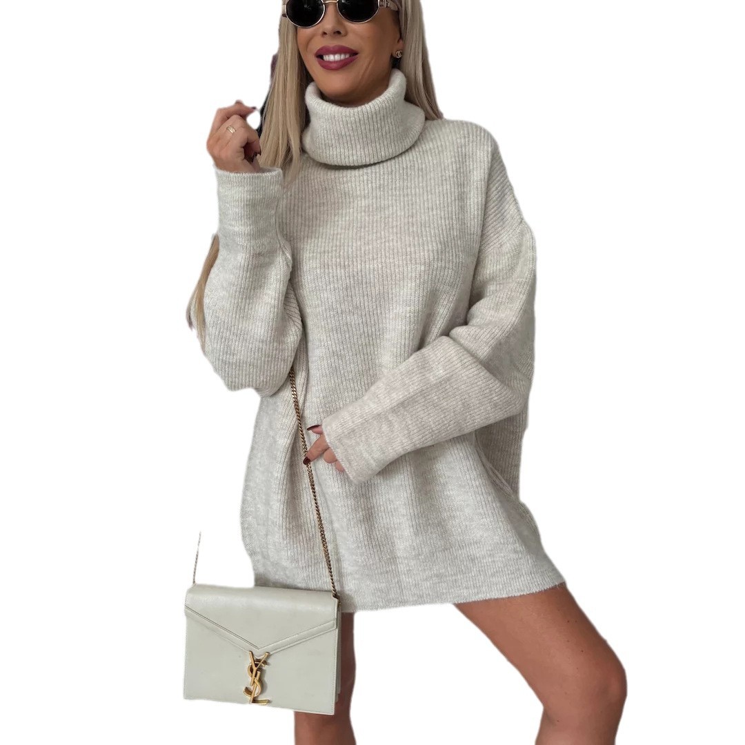 Women's Turtleneck Long Sleeve Knit Long Sweater Top
