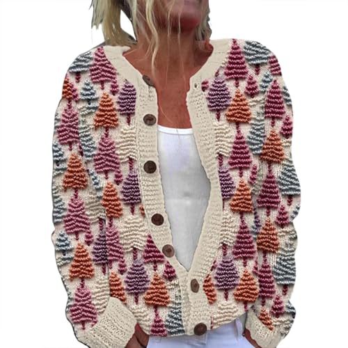 Women's Christmas Santa & Floral Print Button Cardigan Sweater