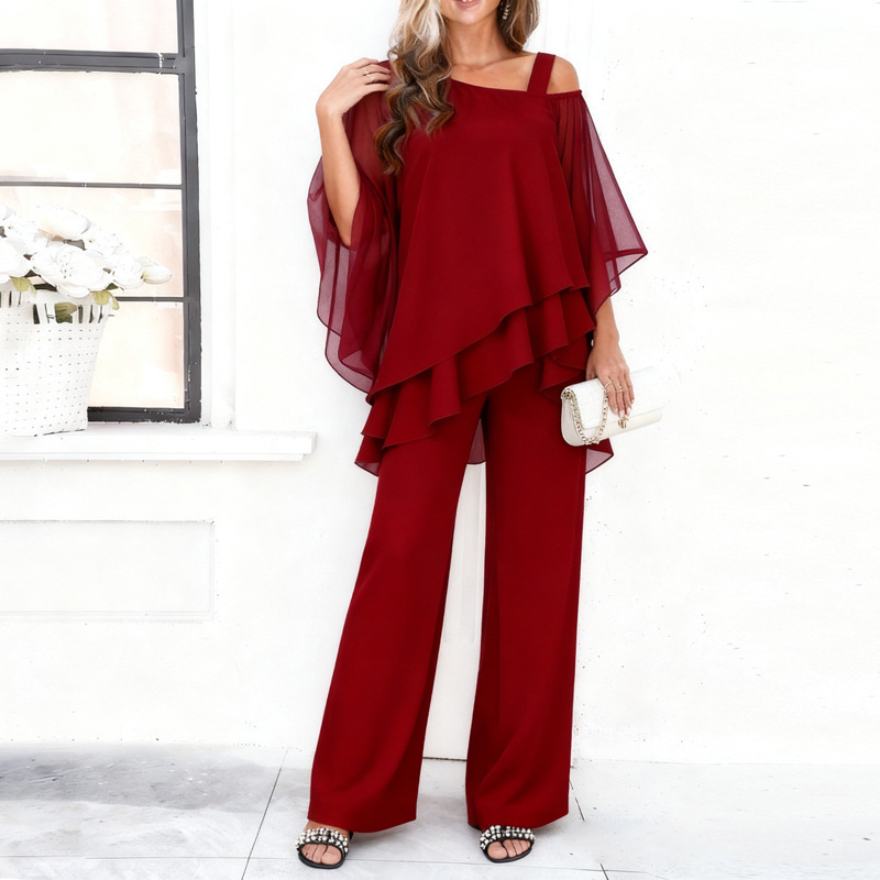 Women's Chiffon Top and Wide-Leg Pants Two-Piece Set
