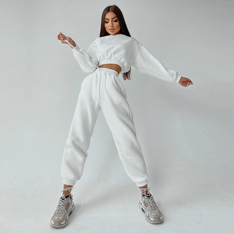 Women's Long Sleeve Hooded Crop Hoodie and Lace-Up Sweatpants Set