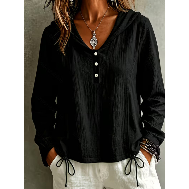 Women's Casual Hooded Long-Sleeve Top Loose Fit