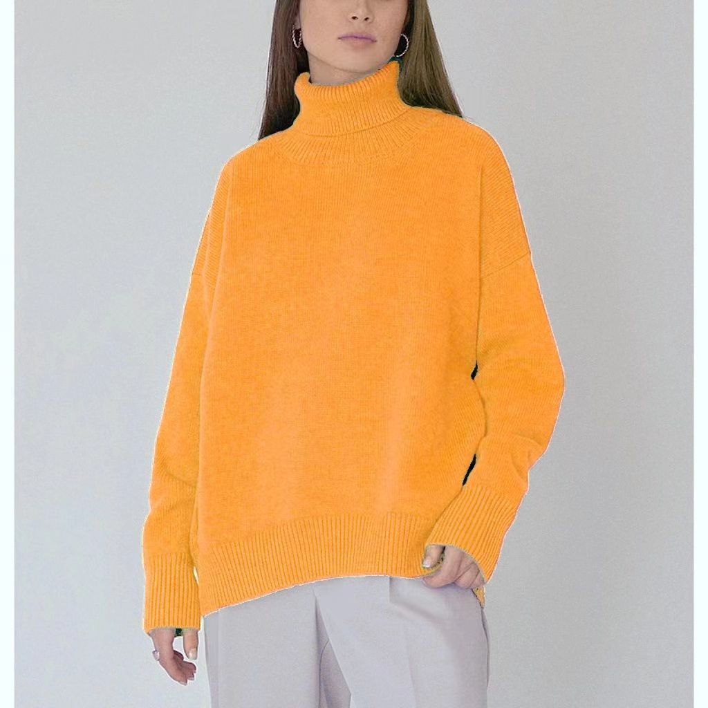 Women's Loose Half-Turtleneck Solid Color Sweater