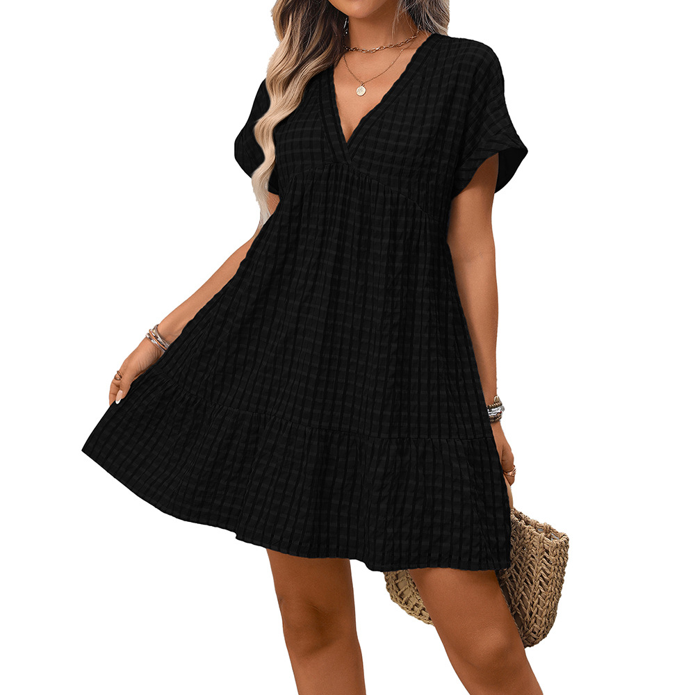 Women's Loose Casual Plaid Short Sleeve Dress
