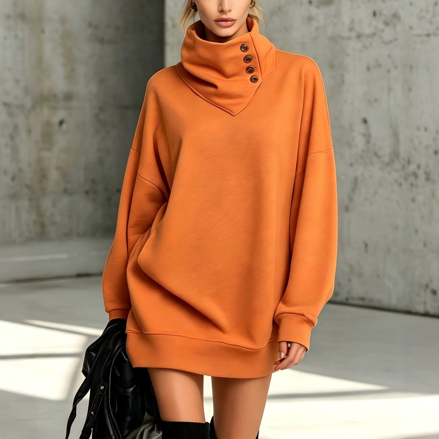 Women's American Retro Button-Up Loose Mid-Length Sweatshirt