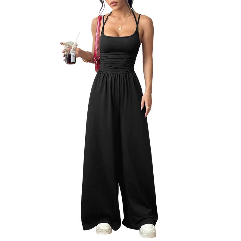 Women's Sleeveless Wide-Leg Jumpsuit Casual Solid Color High Waist