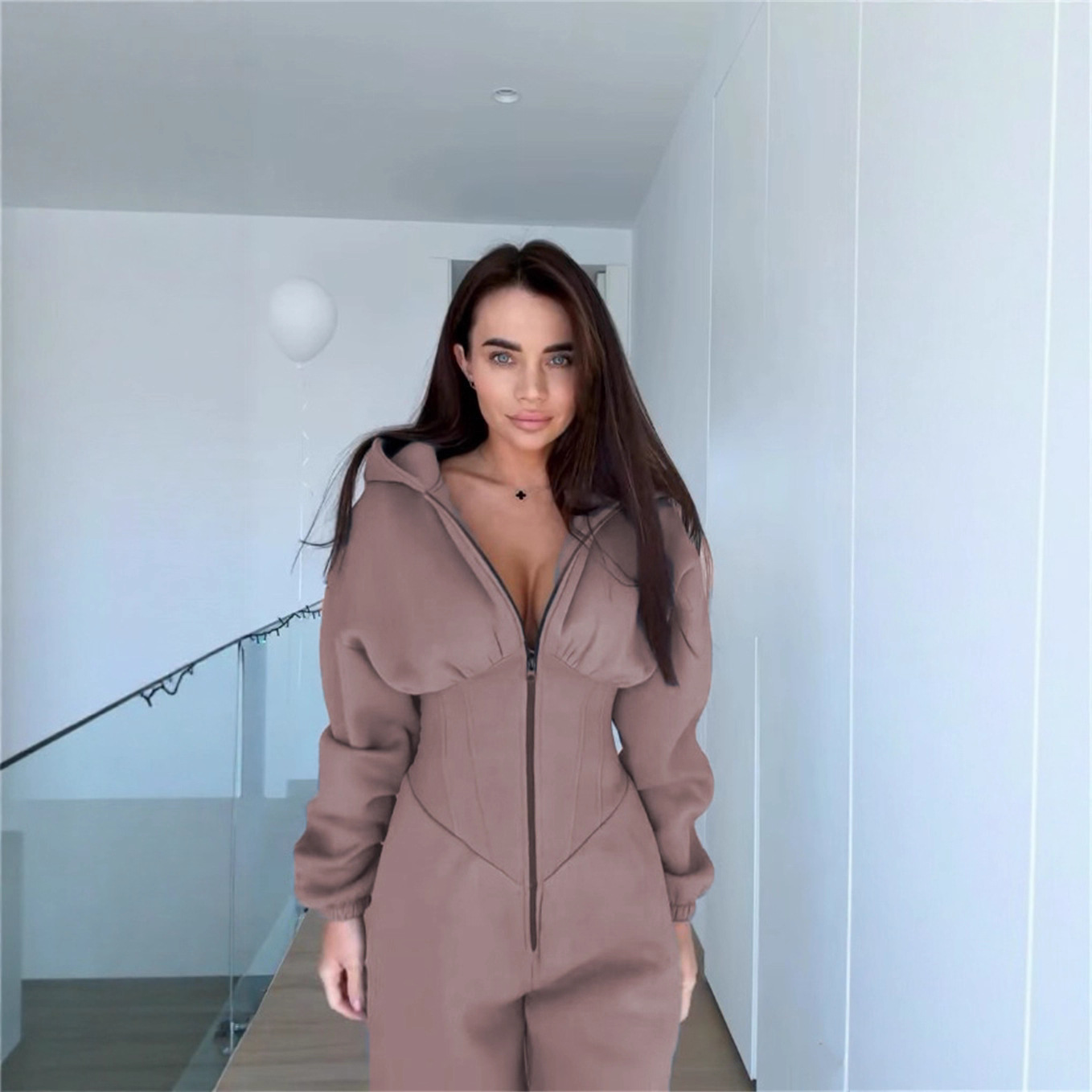 Women's Hooded Jumpsuit Long Sleeve Slim Fit Casual Streetwear