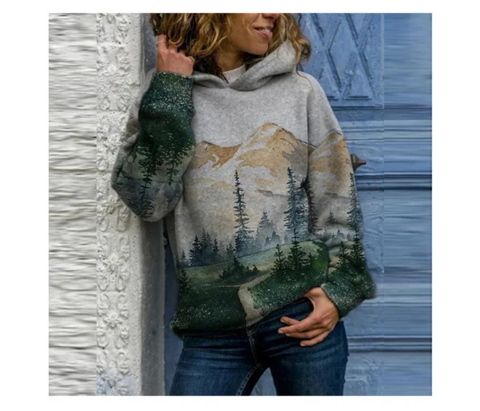 Women's Minimalist Forest Tree Print Hooded Sweatshirt