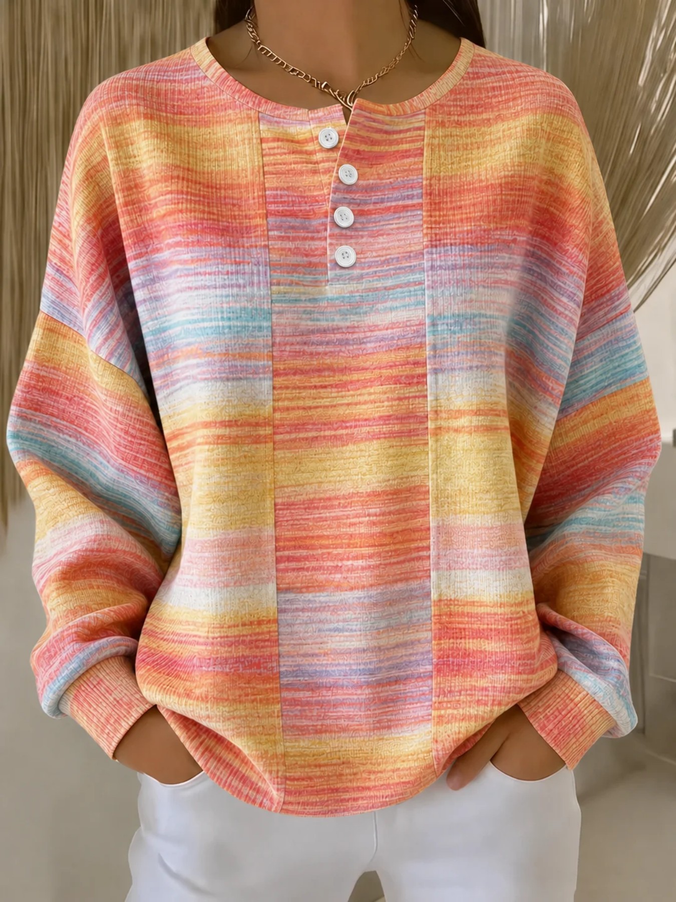 Women's Retro Plaid Print Button Sweatshirt