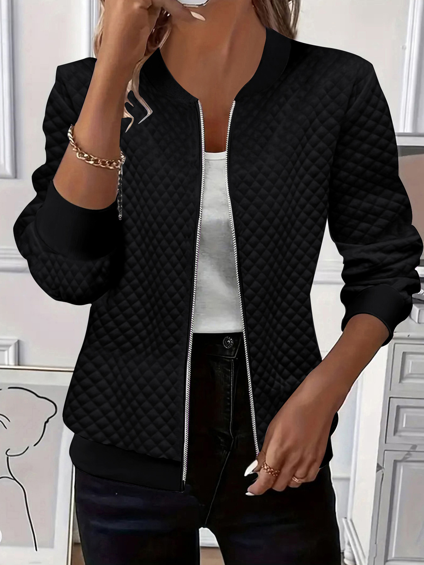 Women's Solid Color Long Sleeve Knit Zip Jacket