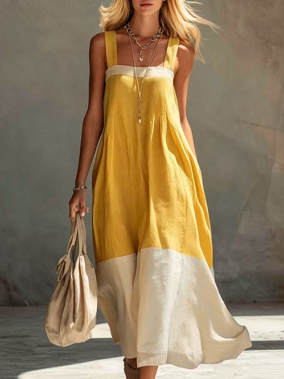 Women's Summer Sleeveless Colorblock Loose Vacation Dress