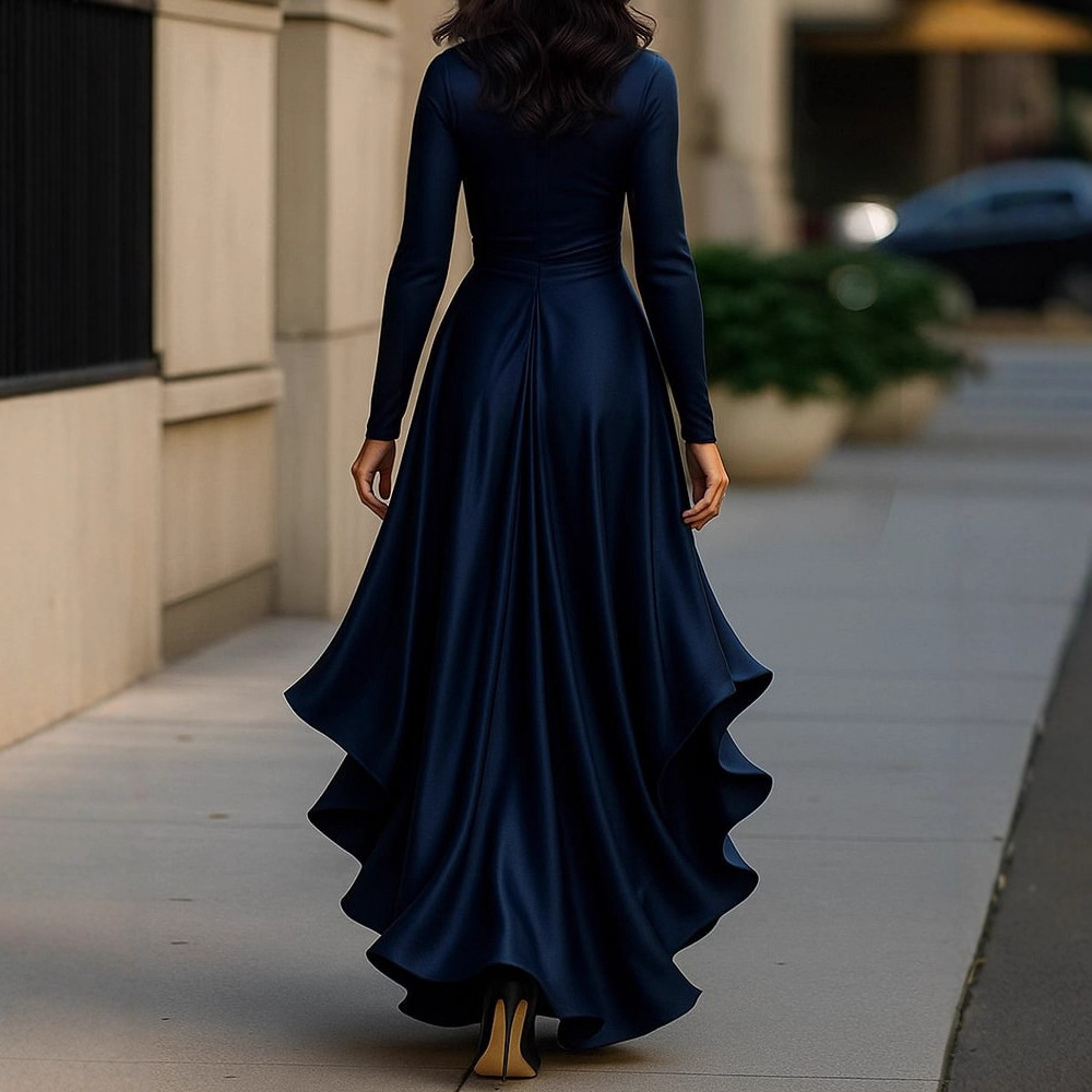 V-Neck Cinched Waist Ruffle Midi Dress