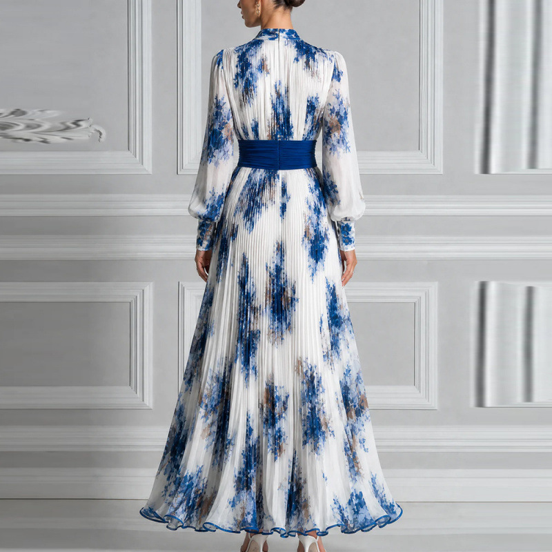 Women's Long Sleeve Floral Print V-Neck Midi Dress