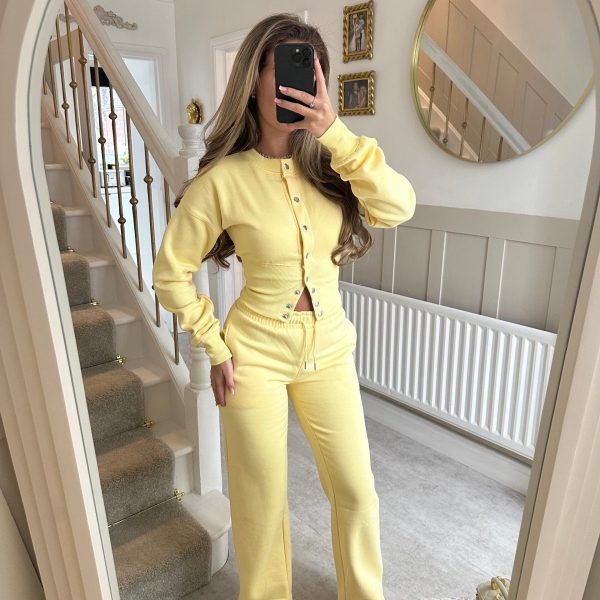 Women's Solid Button-Front Cardigan and Straight-Leg Pants Set