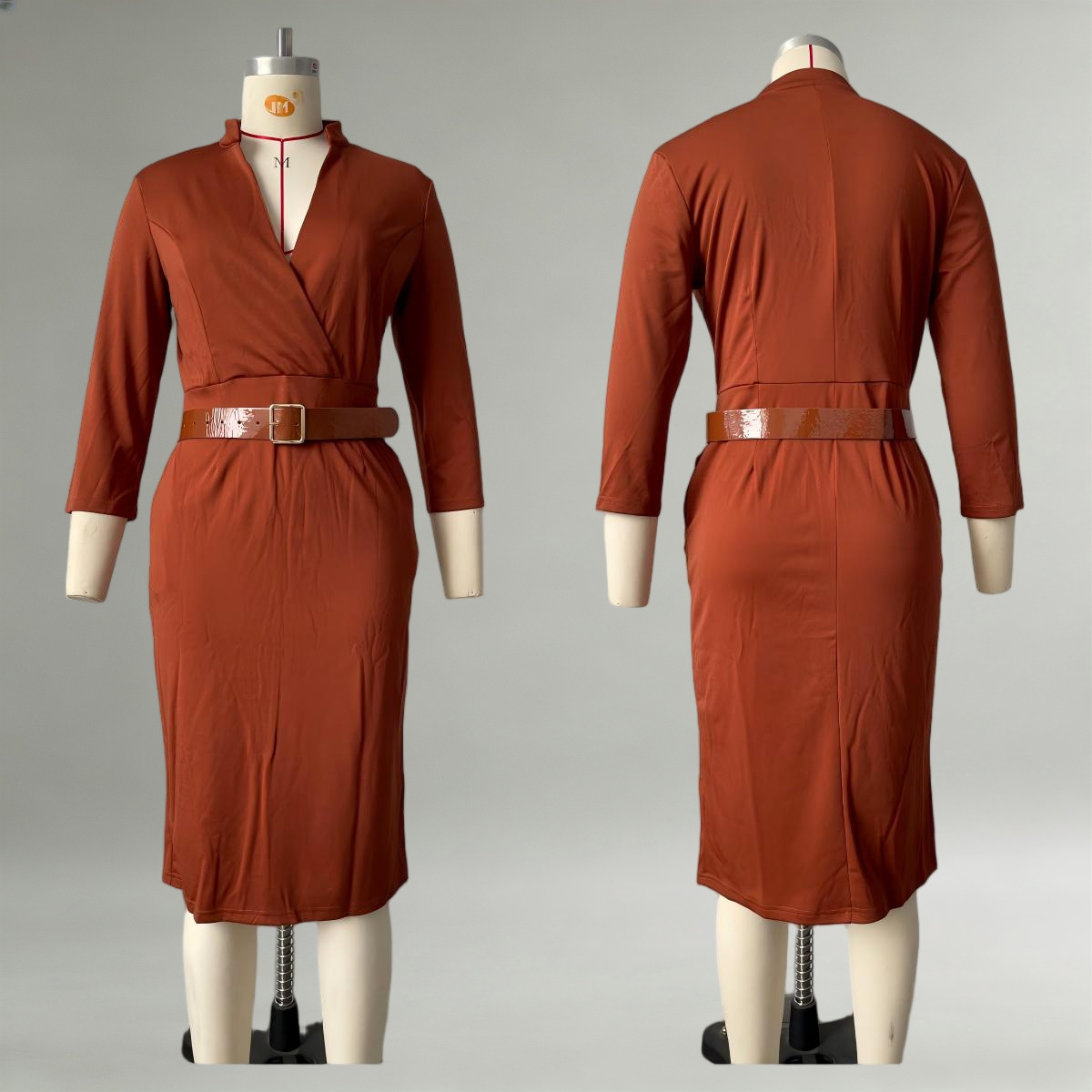 Women's V-Neck Waist-Cinched Long Dress