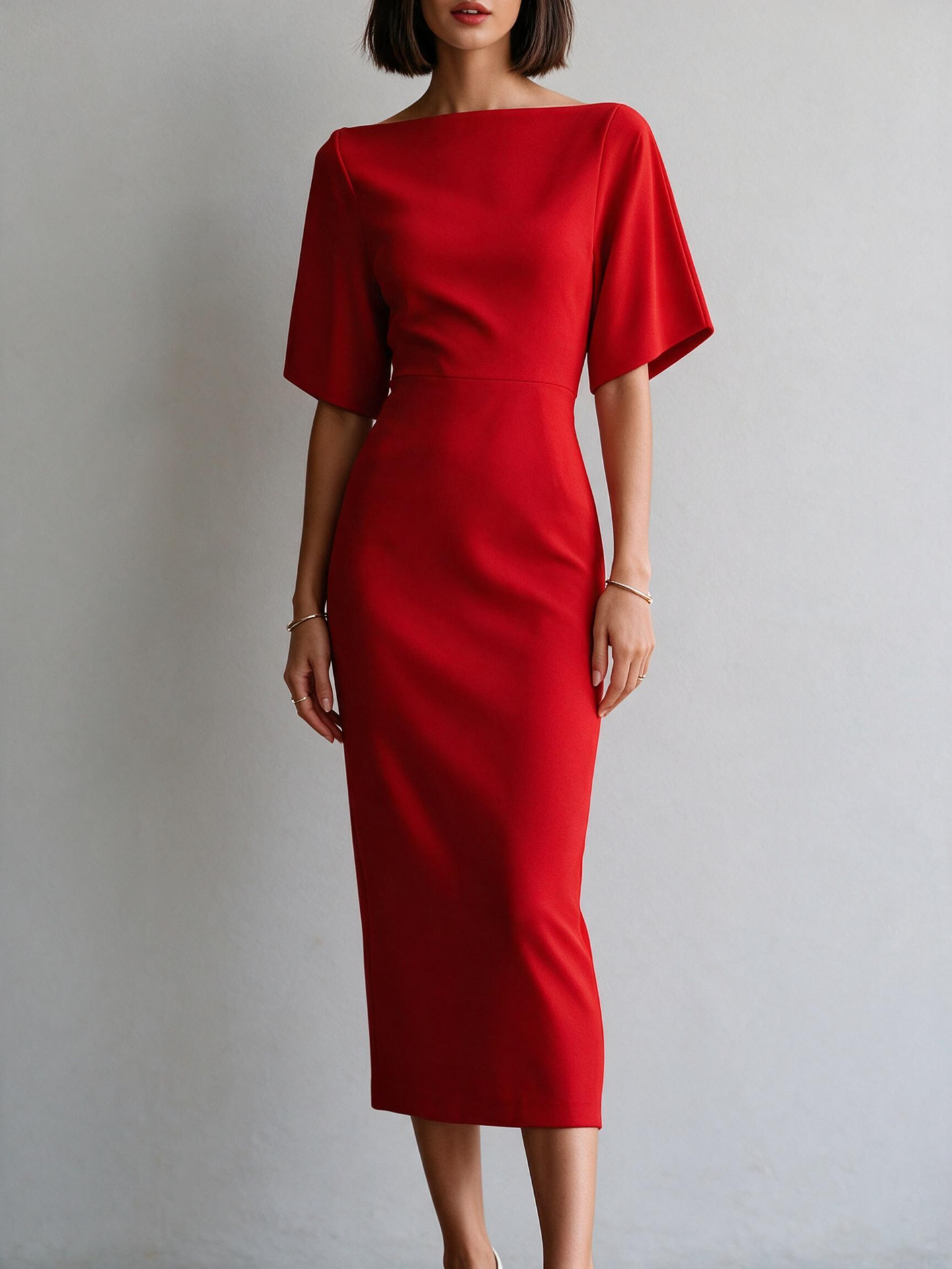 Elegant Waist-Cinching Slimming Midi Dress for Women